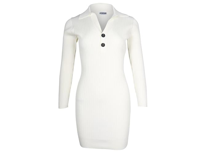 Self Portrait Ribbed Stretch-Knit Mini Dress in Ecru Viscose White Cream Cellulose fibre  ref.715943