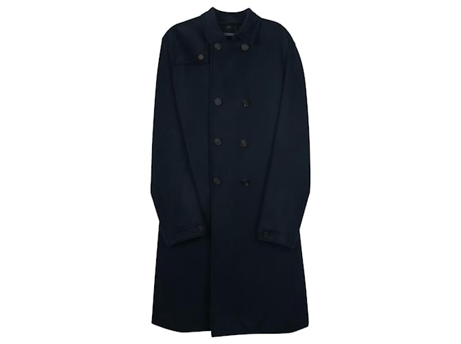 Burberry Double Breasted Trench Coat in Navy Blue Cashmere Wool  ref.715975