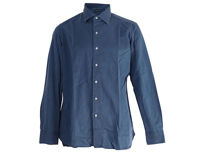 Tom Ford Chemise boutonnée à manches longues en coton bleu  ref.715983