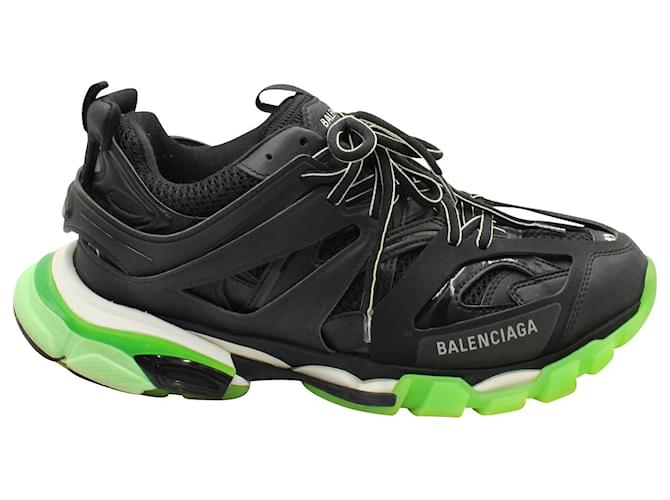 Balenciaga Glow Track Sneakers aus schwarzem und grünem Nylon Mehrfarben  ref.715984