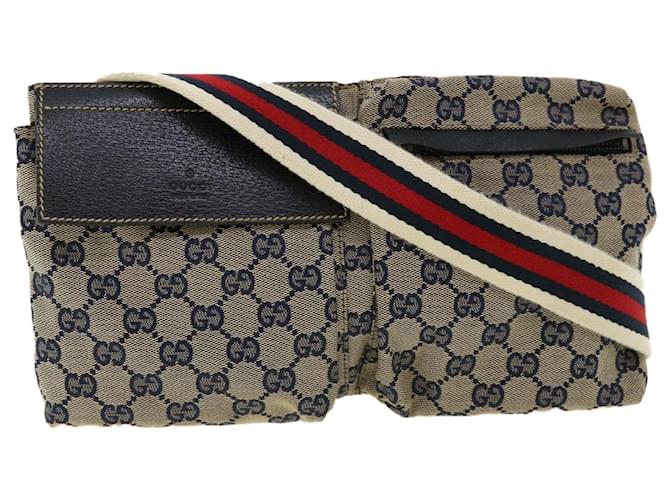 GUCCI GG Canvas Web Sherry Line Waist Bag Navy Red Auth am3336 Navy blue  ref.716340