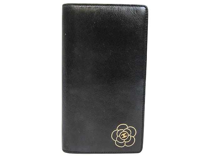 Chanel Camellia Black Leather  ref.716455