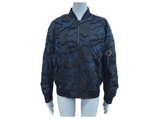 * Christian Dior BEE jaqueta bomber agasalhos blusão moda roupas vestuário abelha 20AW camuflagem 34 preto preto azul azul senhoras  ref.716521