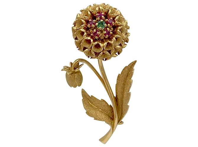 inconnue Blumenbrosche aus Gelbgold, farbige Steine. Gelbes Gold  ref.716533