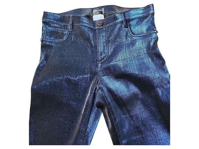 Calça chanel Metálico Azul escuro