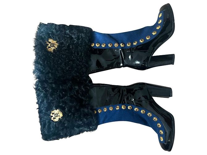 Botas Chanel Paris Moscow Pretas e Azuis Preto Azul