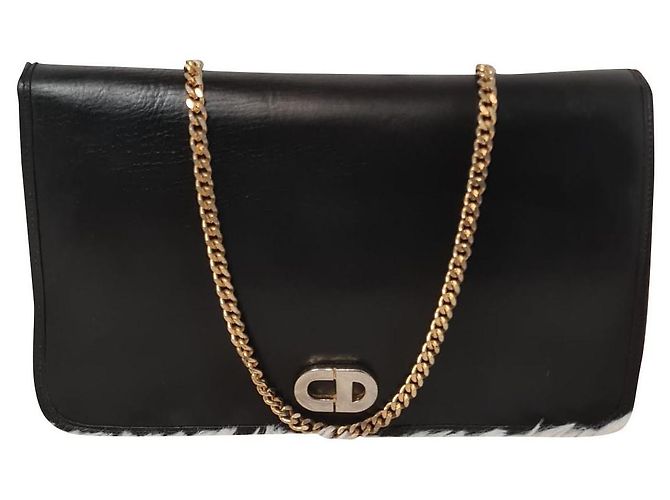 Borsa Christian Dior in pelle nera con logo CD Nero