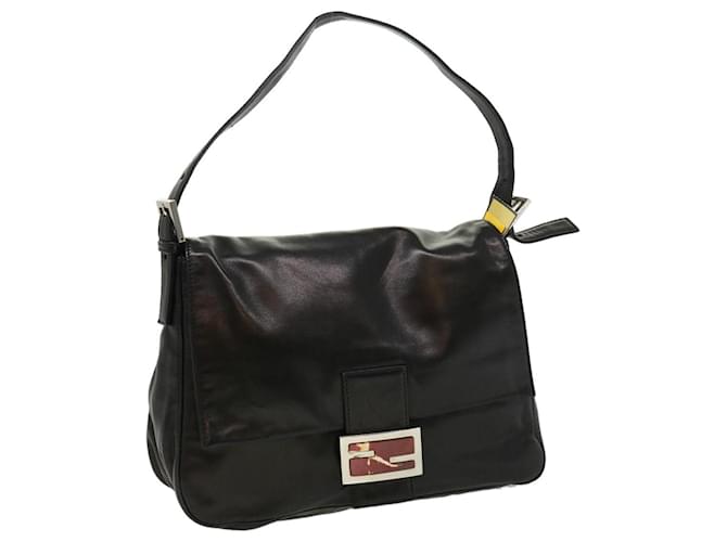 FENDI Mamma Baguette Shoulder Bag Leather Black Auth bs2909  ref.716867