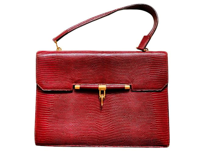 Lézard rouge vintage Hermès unique Cuir  ref.717166