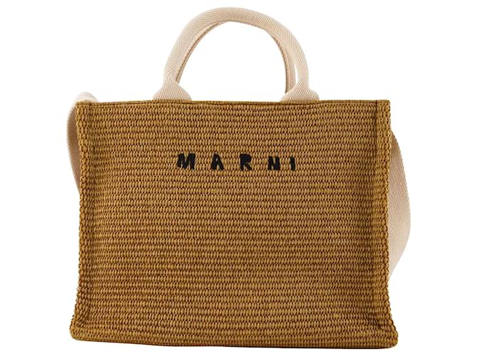 Sac Shopper Petit Panier - Marni - Cuir - Sienne/naturel Coton Marron  ref.717602