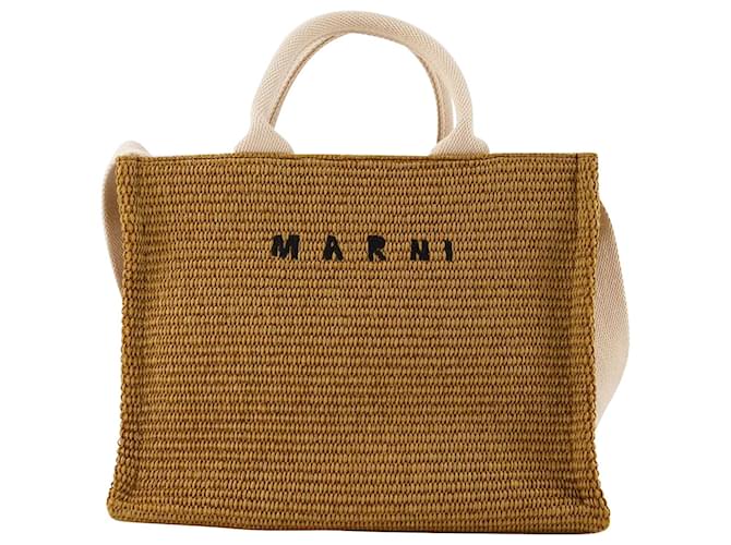 Small Basket Shopper Bag - Marni - Leather - Sienna/Natural Brown Cotton  ref.717602