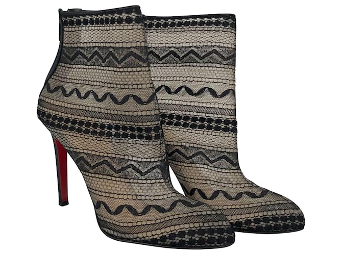 Christian Louboutin Louboutin Paola Booty 100 ankle boots in black mesh Satin  ref.717962