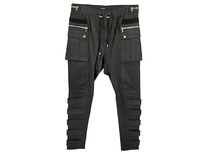 Pantalones cargo de Balmain en cuero negro con cremallera  ref.718081