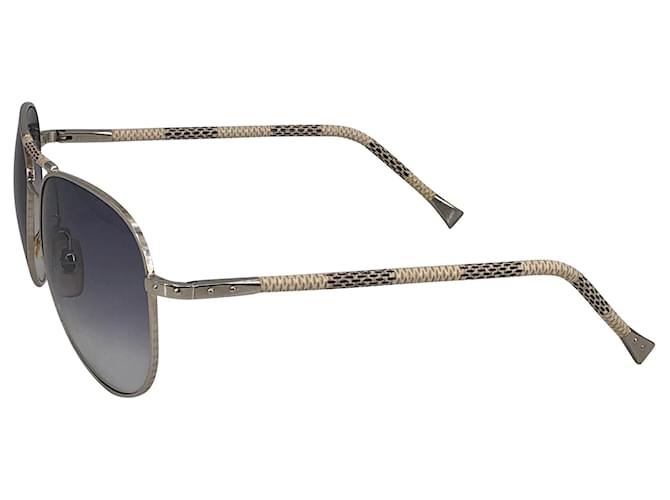 Louis Vuitton Piloten-Sonnenbrille mit Damier-Azur-Silberrahmen Metallisch  ref.718127