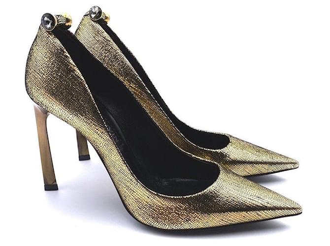 Lanvin pumps in gold lizard print leather with crystal heel decoration Golden Metallic  ref.718159