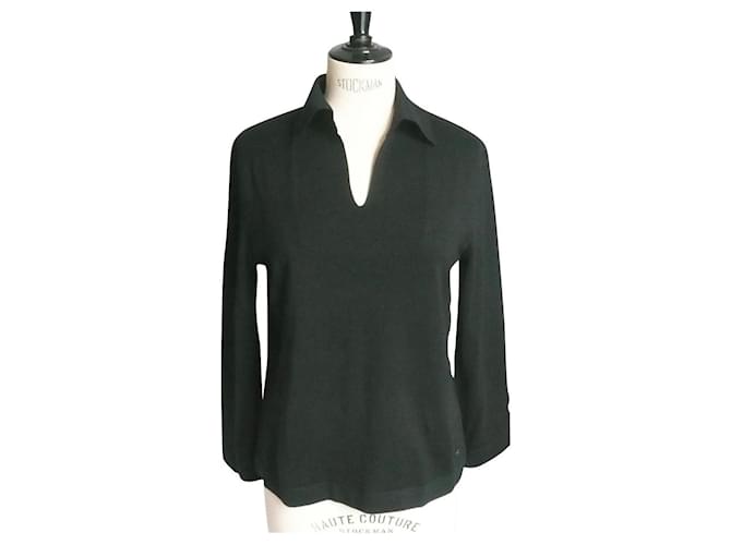 CHANEL UNIFORM Wool sweater with black polo neck NEW TS Cotton  ref.718297