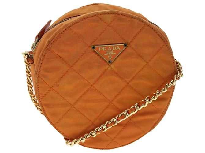 PRADA Quilted Chain Shoulder Bag Nylon Orange Auth yk5414  ref.718466