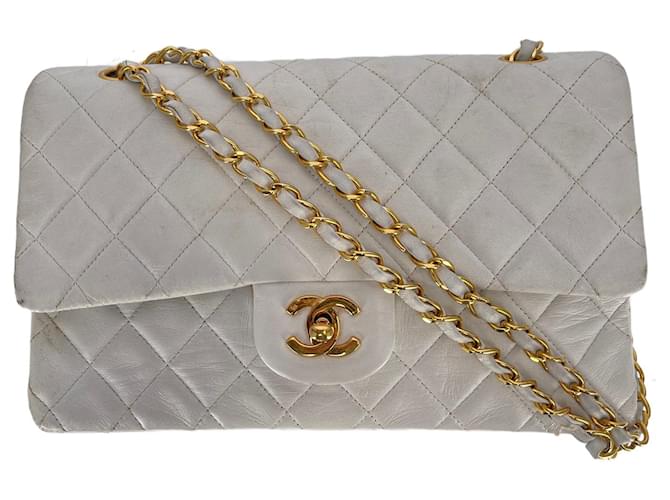 Mademoiselle Chanel White Medium Lambskin Classic Double Flap Bag