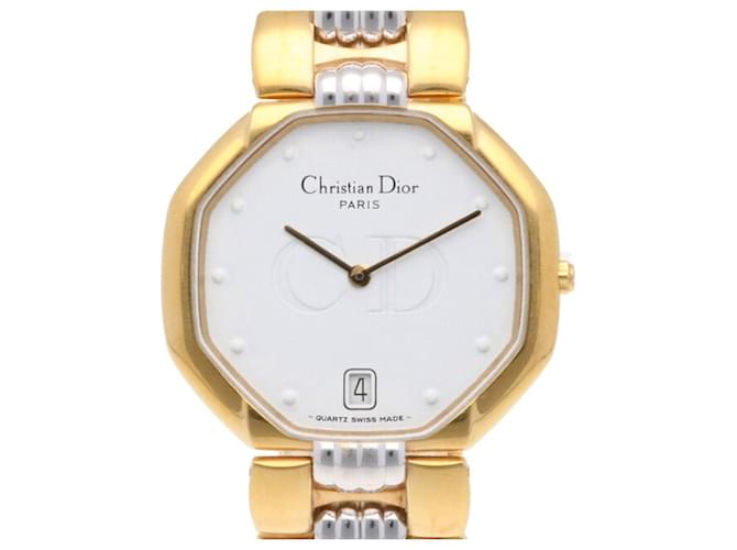 Orologio da polso al quarzo da uomo Christian Dior Swing Bianco Silver hardware Gold hardware Acciaio Placcato in oro  ref.718921