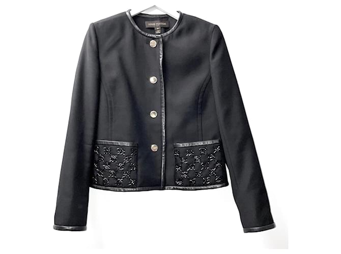 Louis Vuitton SS16 Black Beaded Pocket Jacket Silk Wool Acetate