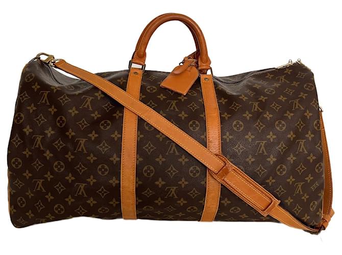Brown Coated Canvas Louis Vuitton Keepall Bandouliere 60 Cloth  ref.719188