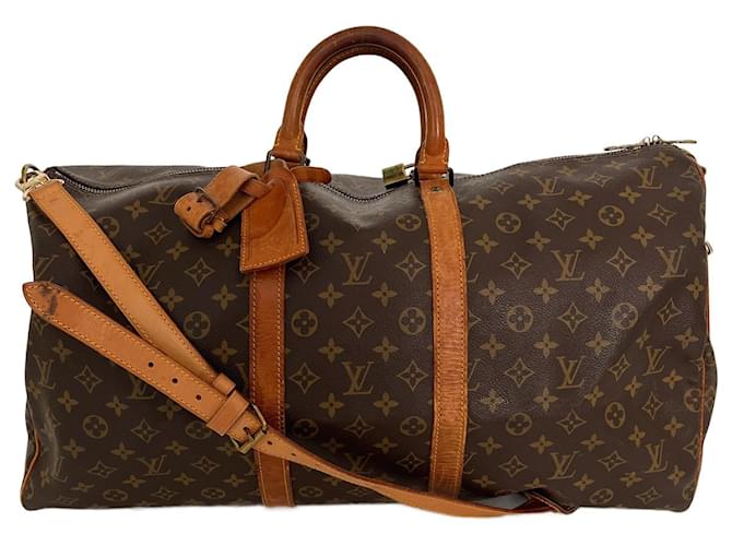 Brown Coated Canvas Louis Vuitton Keepall Bandouliere 55 Cloth  ref.719193