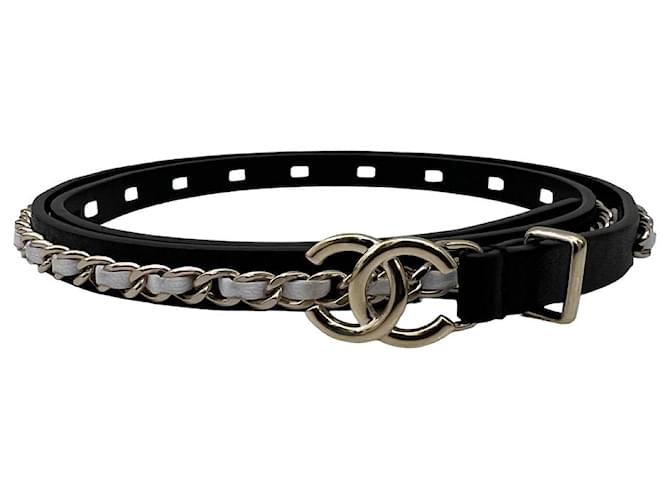 Chanel Cinturones Negro Cuero  ref.719465