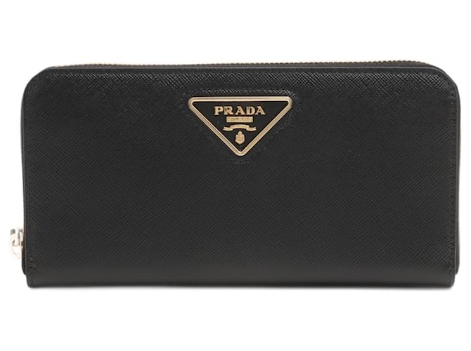 Prada Large Leather Round-Zip-Wallet Black Saffiano Leather  ref.719805