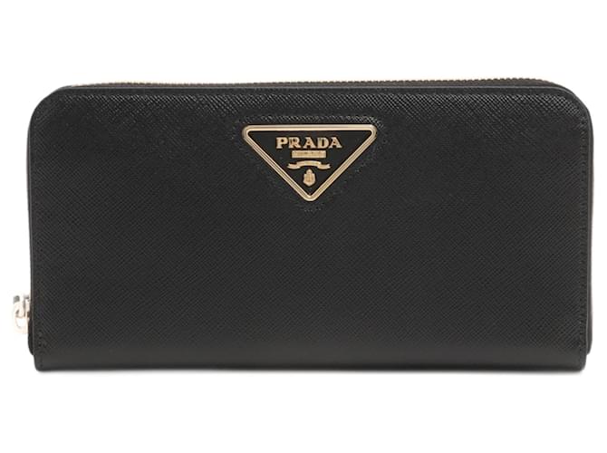 Prada Large Leather Round-Zip-Wallet Black Saffiano Leather ref