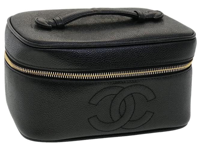 CHANEL Vanity Cosmetic Pouch Caviar Skin Black CC Auth bs2949a  ref.720336