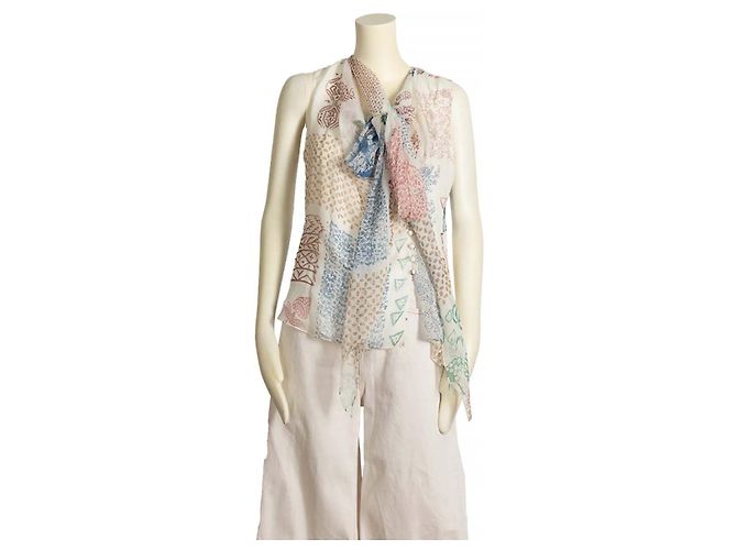 Chloé Seidenbluse ärmellos weiß mit Multicolor Print S