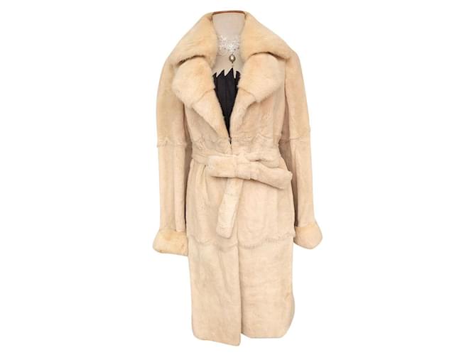 Autre Marque Mink long Coat with Belt Cream Fur  ref.721136