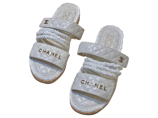 Chanel Dad Sandalen/Mules in weißer Kordel Leder  ref.721159