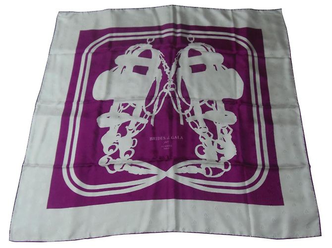 Lenço Hermès Brides de Gala Tattoo seda roxo branco