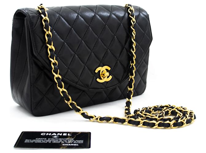 CHANEL Half Moon Chain Shoulder Bag Crossbody Black Quilted Flap Leather  ref.721359