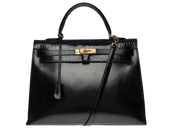 Kelly Hermès Handtaschen Schwarz Leder  ref.721364
