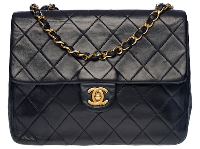 Splendid Chanel Mini Timeless Flap bag in navy blue quilted lambskin Leather  ref.721373