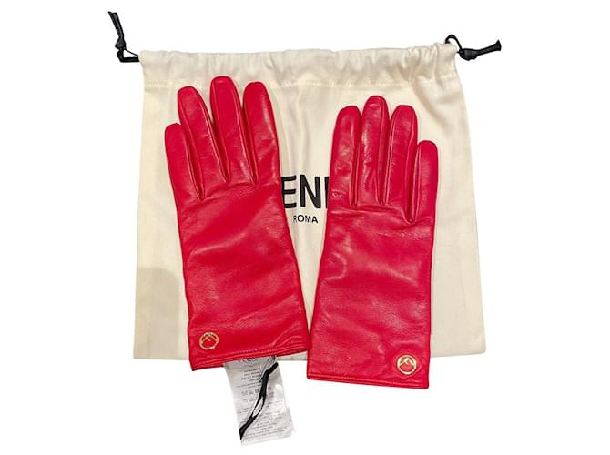Fendi Gloves Red Leather  ref.721390