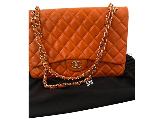 Timeless Chanel Jumbo single flap Coral Leather  ref.721395