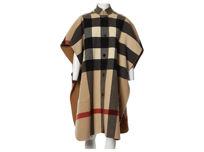 beautiful camel reversible poncho cape Burberry nova check coat new with tags 100% original sold with hanger cover Beige Wool  ref.721433