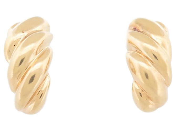 Hermès VINTAGE HERMES GODRON EARRINGS IN YELLOW GOLD 18K 23GR + EARRINGS BOX Golden  ref.721655