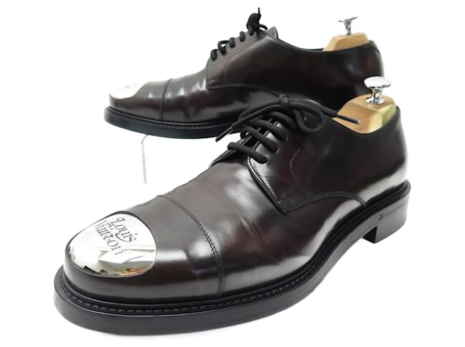 LOUIS VUITTON VOLTAIRE DERBY SHOES IN MOKA BROWN LEATHER 45 45.5 SHOES  ref.721664
