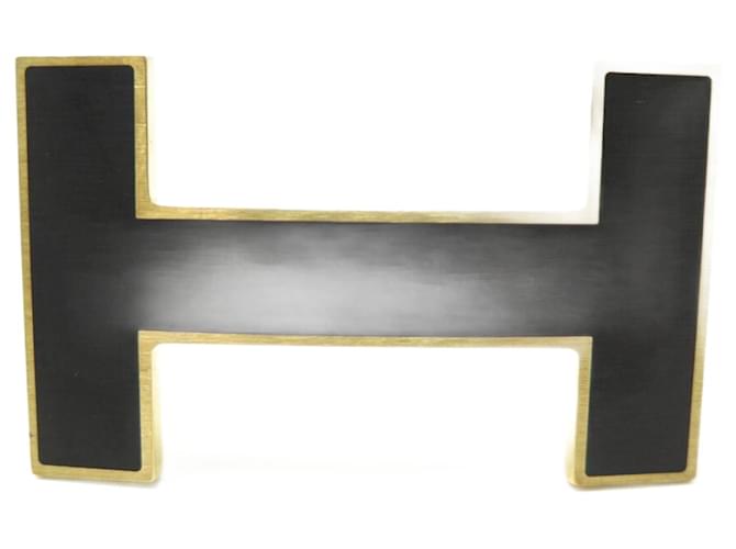 Hermès NEW HERMES H QUIZZ BELT BUCKLE 32MM BLACK LACQUER BRUSHED STEEL BELT BUCKLE Gold-plated  ref.721672