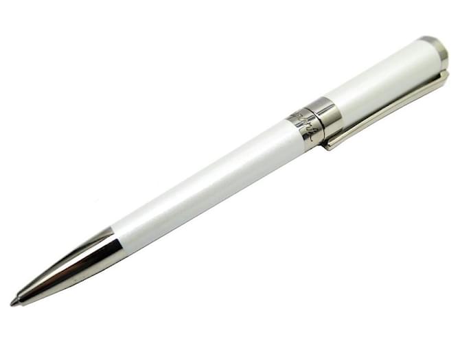 ST DUPONT LIBERTE BALLPOINT PEN IN STEEL WHITE LACQUER 465600 PEARLY WHITE PEN Gold-plated  ref.721691