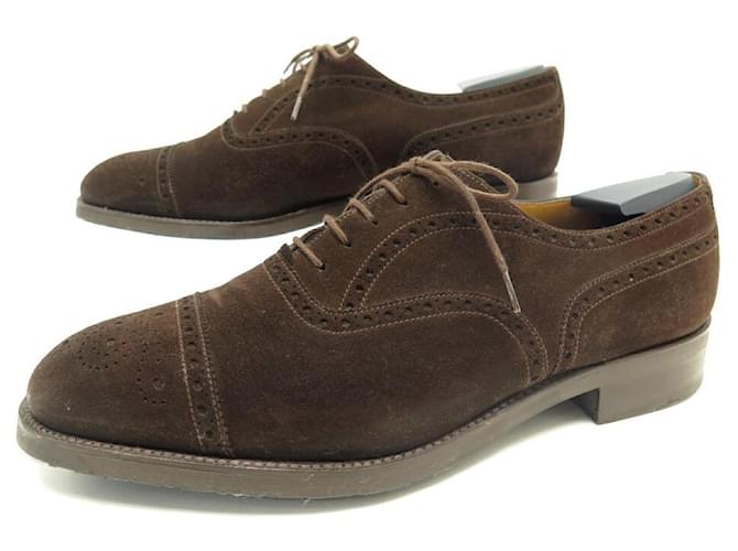 CHAUSSURES JM WESTON COMMANDE SPECIALE RICHELIEU 09.5E 44 BOUT FLEURI DAIM Suede Marron  ref.721713