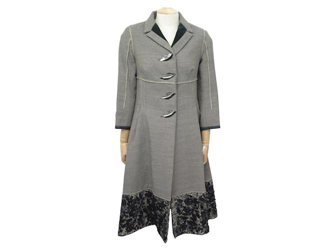 LOUIS VUITTON COAT LONG T36 S EMBROIDERY GRAY BUTTON LEAVES COAT Grey  ref.721734