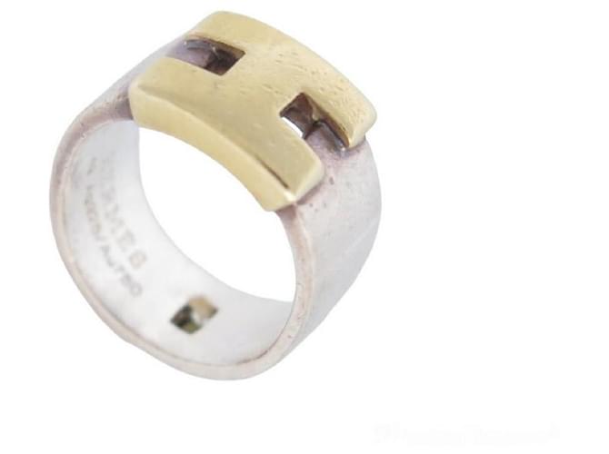 Ring Hermès ANILLO HERMES HERAKLES T 47 BICOLOR EN ORO AMARILLO Y PLATA 925 anillo de oro de dos tonos  ref.721760