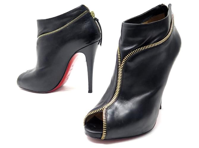 CHRISTIAN LOUBOUTIN COLIZIP T SHOES38 IN BLACK LEATHER BLACK BOOTS  ref.721778