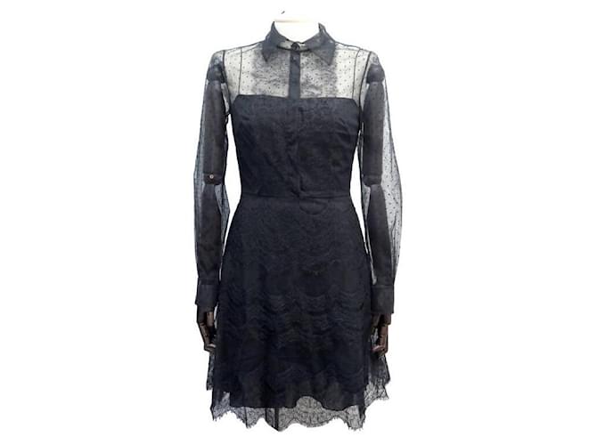 CHRISTIAN DIOR PLUMETIS DRESS 841D01a8810 taille 38 M BLACK SILK DRESS  ref.721825