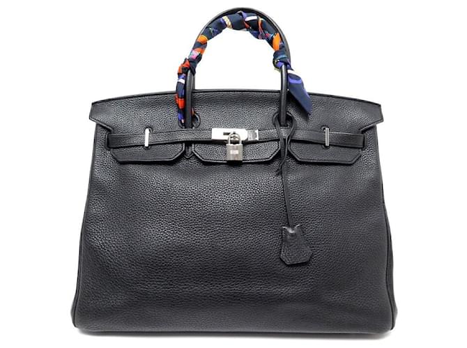 Hermès SAC A MAIN HERMES BIRKIN 40 DE 2011 EN CUIR TAURILLON CLEMENCE NOIR PALLADIE BAG  ref.721835